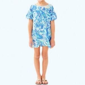 Lilly Pulitzer Girls Mini Linden Dress | XL 12-14 | Bennet Blue Shell Print